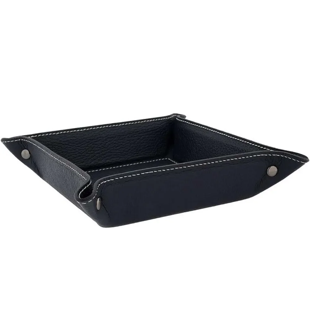 Black Italian Leather Valet Tray 6.5” x 6.5” - Picture 1 of 9